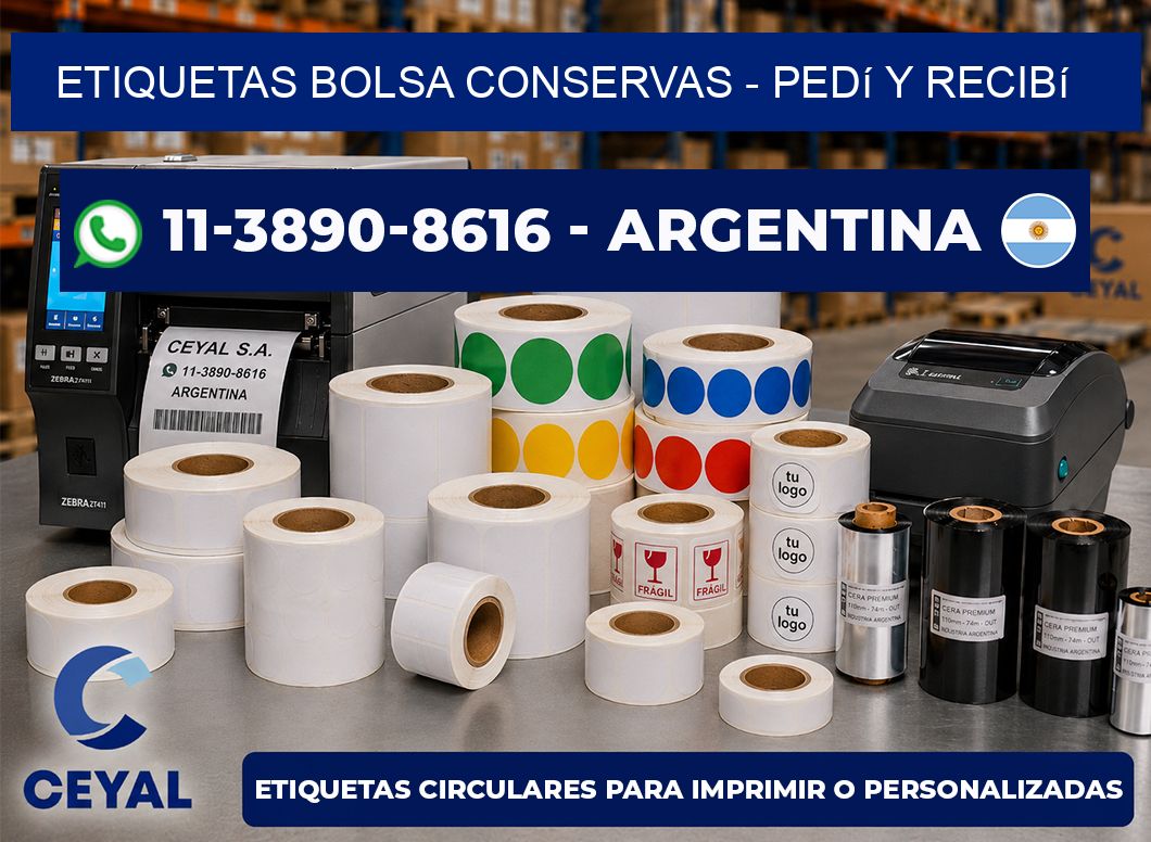 Etiquetas Bolsa conservas - Pedí y recibí